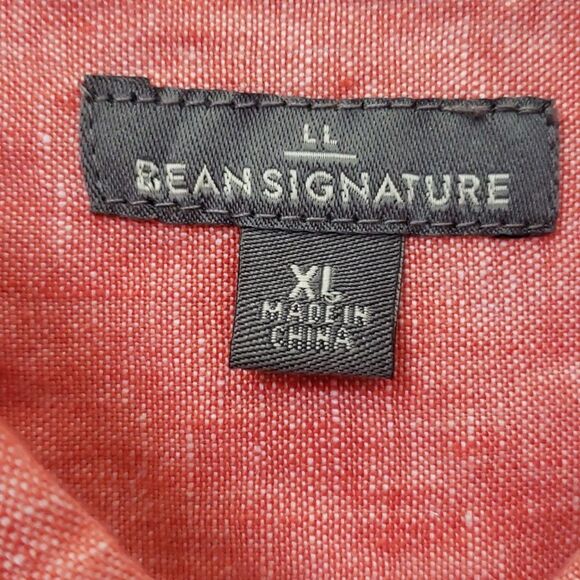LL Bean Signature Shirt Men's 100% Linen Long Sleeve Red Heathered Button Down - Picture 2 of 6